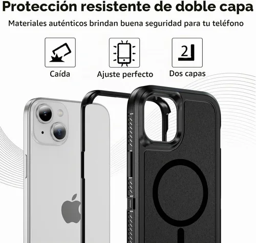 Vista 2 de Funda magnética para iPhone 13/iPhone 14 [compatible con Magsafe] [protector de pantalla de vidrio] [protección de grado militar de doble capa]