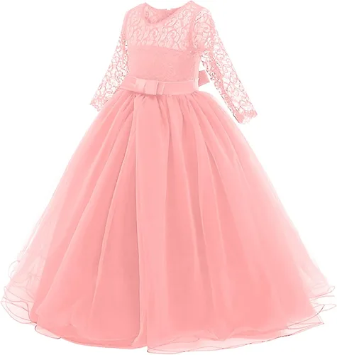 Vista 5 de Vestidos de punto de manga larga para niña pequeña, vestidos de princesa tutú de malla de encaje