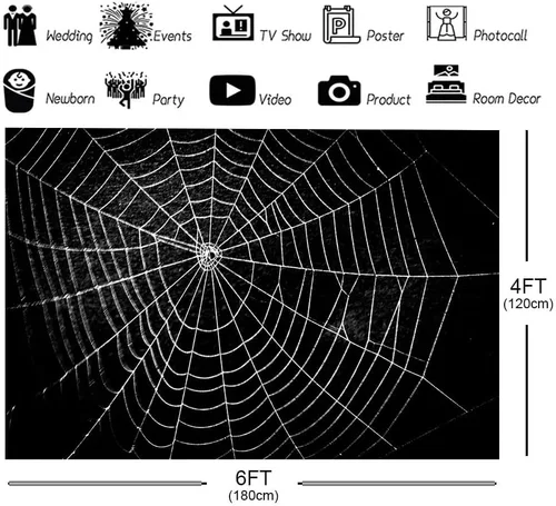 Vista 6 de Lofaris Telón de fondo de fotografía de telaraña, negro puro para niños, decoración de fiesta temática de terror para noche de Halloween, fondo