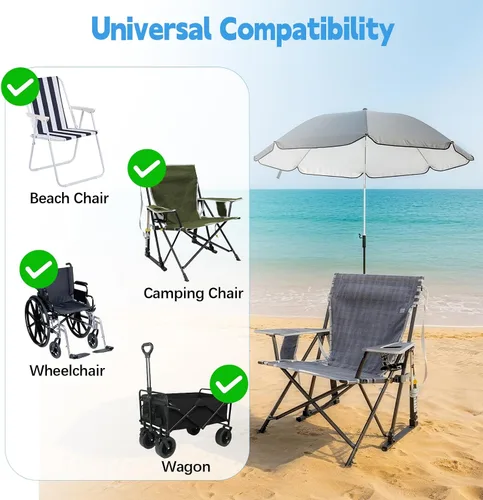 Vista 5 de Sombrilla para Silla Compatible con GCI - Accesorio para Protección Solar, Sombrilla Portátil para Silla de Playa, con Abrazadera Ajustable y Fácil