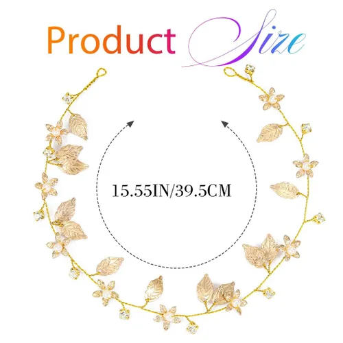 Vista 5 de Yean Diadema de novia para el pelo de la boda, accesorios de novia de hoja dorada para mujer