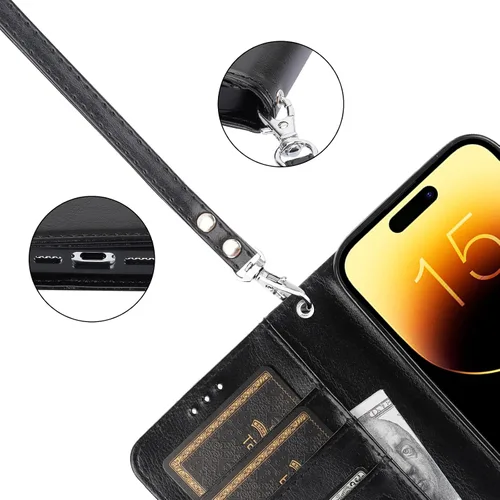 Vista 8 de Bocasal Funda tipo cartera desmontable para iPhone 15 con bloqueo RFID, ranuras para tarjetas, soporte de cuero PU premium, soporte magnético tipo