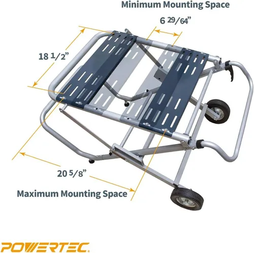 Vista 4 de POWERTEC MT4009 - Soporte para sierra de mesa plegable y POWERTEC MT4000 con ruedas de 8 pulgadas y tomas de corriente de 110 V, soportes