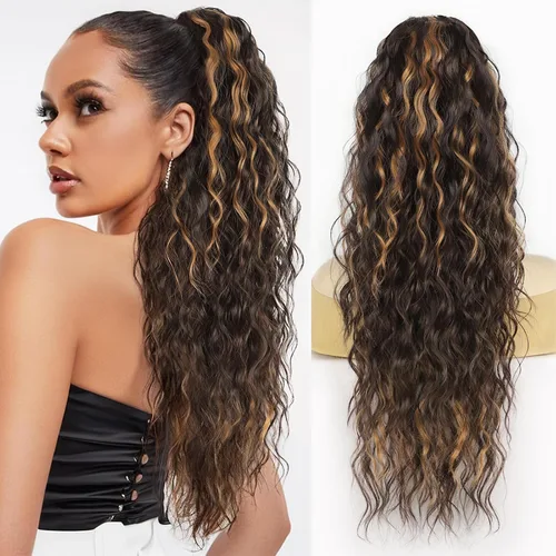 Vista 20 de Extensión de cola de caballo con cordón, extensión de cola de caballo larga y rizada para mujeres negras, extensiones de cabello negro de 26