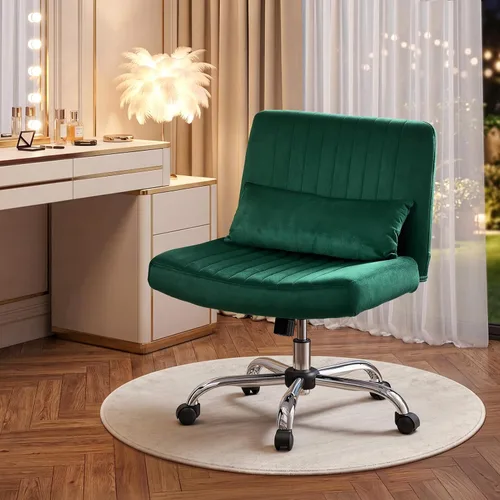 Vista 11 de Silla cruzada de terciopelo con ruedas, silla de oficina de lujo con patas cruzadas, cómoda silla de escritorio para oficina en casa, silla de Rosa