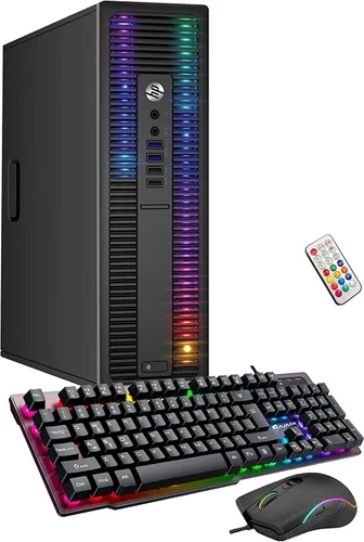 Vista 9 de HP EliteDesk - Computadora con luces RGB de escritorio, procesador AMD serie A, 16 GB de RAM, 1 TB SSD, Windows 11 de 64 bits, Wi-Fi, teclado