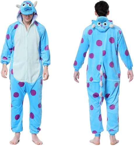 Vista 2 de MGOGO Unisex Adult Pajamas Sulley Sullivan Onesies Halloween Christmas Animal Cosplay Costume Winter Sleeping Wear