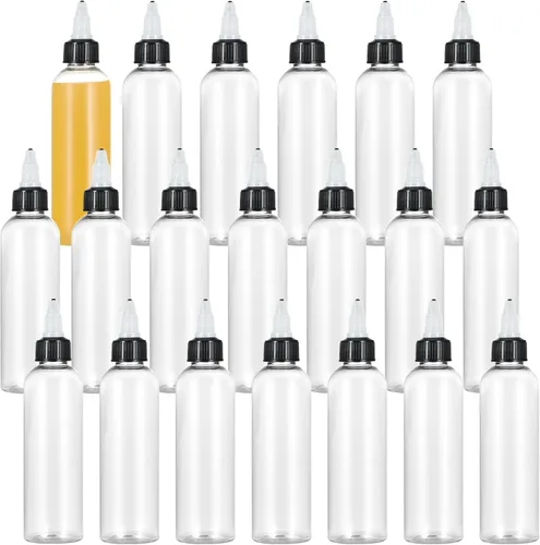 Vista 8 de 24 botellas dispensadoras transparentes de 2 onzas, botellas de plástico exprimibles con tapas giratorias para aceites, tintas y líquidos