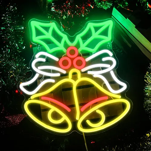 Vista 4 de Xuhal Letrero de neón de campana de Navidad, luces de neón de Navidad, señal LED iluminada por USB para decoración de pared, barra, sala de estar
