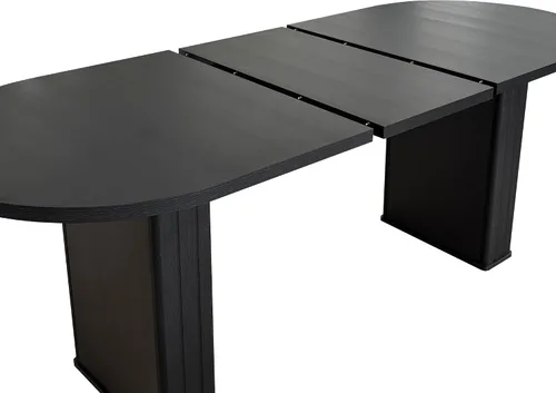 Vista 7 de Mesa de comedor extensible ovalada de 62.99 a 78.7 pulgadas para 6, 8 y 10, moderna mesa expandible de cocina de madera de granja, mesas de Negro