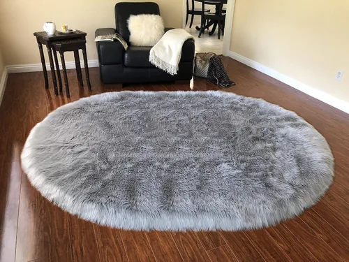 Vista 20 de LAMBZY Alfombra de pelo de oveja sintética, hipoalergénica, ovalada, sedosa, lujosa, para dormitorio, sala de estar, habitación de los niños, sofá