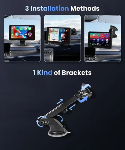 Vista 3 de Podofo Pantalla inalámbrica Carplay para coche, 7 pulgadas, 1080P HD IPS, pantalla táctil portátil para radio de coche, receptores de audio de radio