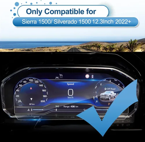 Vista 2 de Protector de pantalla GMC Sierra 1500 2022-2026, para Protector de pantalla Silverado 1500 2022-2026, panel de instrumentos de 12.3 pulgadas, vidrio