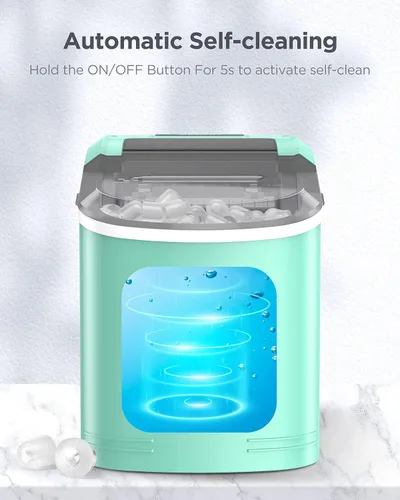 Vista 6 de Silonn Máquina para hacer hielo, 26 libras en 24 horas, 9 cubos listos en 6 minutos, máquina de hielo autolimpiable, máquina de hielo portátil