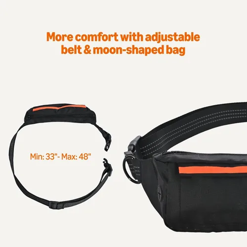 Vista 3 de Amazon Basics Correa para perro manos libres con bolsa para correr, cinturón ajustable, asas acolchadas dobles, correa elástica reflectante