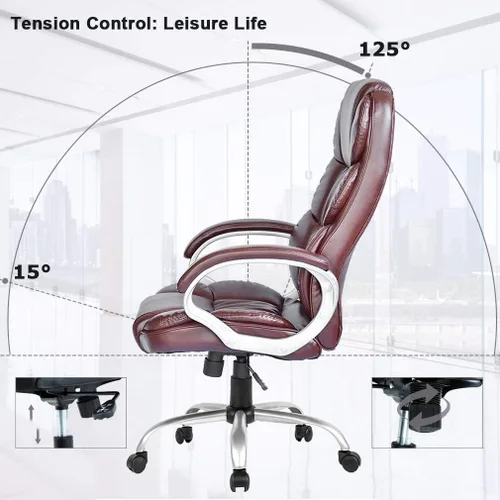 Vista 5 de Silla de oficina, silla de escritorio, silla de computadora, ergonómica, giratoria, taburete ajustable, respaldo alto, silla ejecutiva con soporte