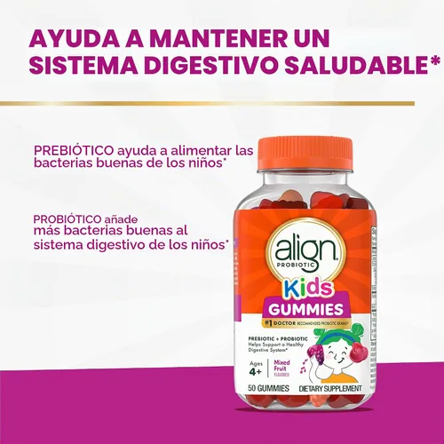 Vista 2 de Align Probióticos, gomitas para niños, prebióticos + probióticos que ayudan a apoyar un sistema digestivo saludable*, marca de probióticos número 1