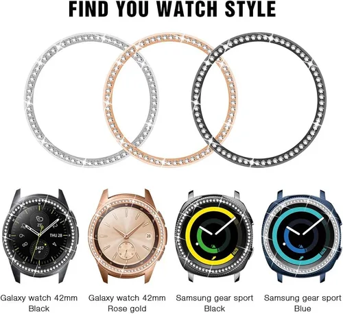 Vista 3 de Dsytom - Correas elegantes para mujer, compatibles con Samsung Galaxy Watch de 1.654 pulgadas + bisel 20mm Jewelry Bling Watchband+Bezel Ring
