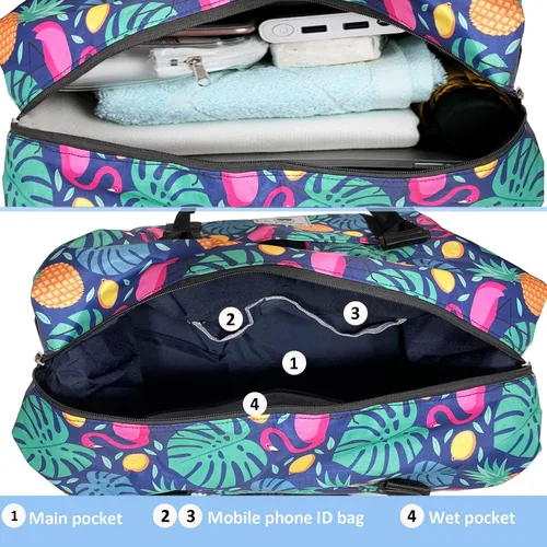 Vista 4 de Bolsas de fin de semana impermeables para mujer, grandes viajes durante la noche, bolsa de lona para entrenamiento, gimnasio, playa, natación