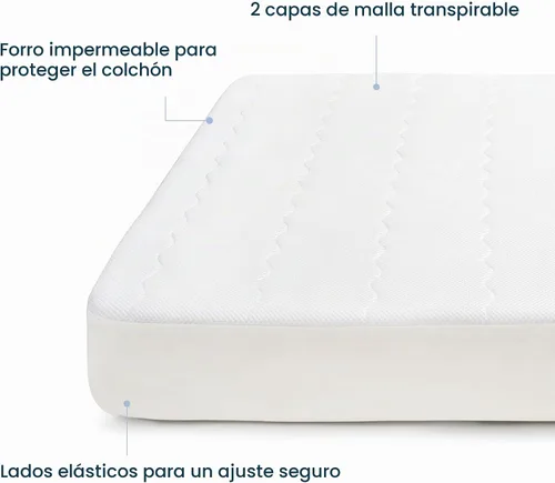 Vista 2 de HALO Funda de colchón transpirable para cuna, malla acolchada, impermeable, ajuste universal para cuna estándar y camas de niños pequeños, fácil