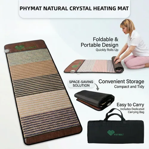 Vista 3 de PHYMAT Alfombrilla térmica de infrarrojo lejano de 59 x 23.6 pulgadas, 4 piedras preciosas naturales y cerámica turmalina, almohadilla de meditación