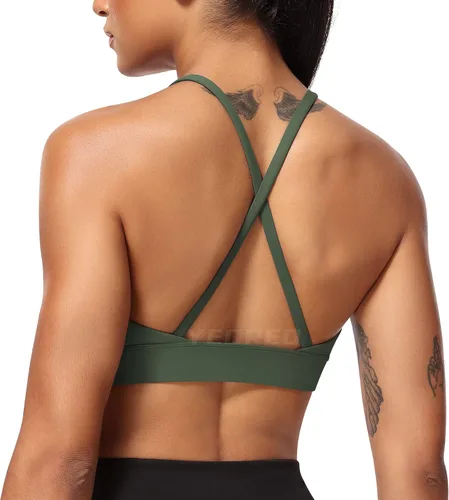 Vista 5 de YEOREO Brasier deportivo coral para mujer, con espalda cruzada, acolchado, para entrenamiento, correr, yoga, brasier casual con tirantes finos