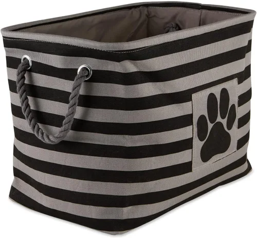 Vista 102 de Bone Dry - Cesta de almacenamiento para mascotas, diseño de parche de pata rayado, aguamarina, rectángulo pequeño