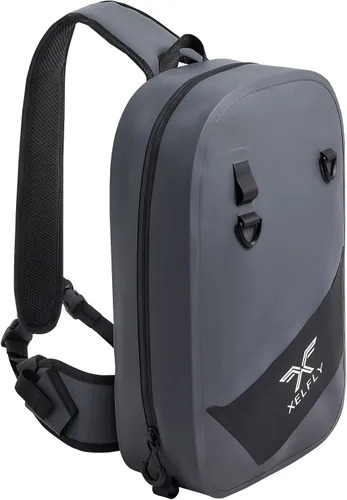 Vista 10 de Xelfly - Mochila de pesca impermeable con soporte para caña, válvula de aire inflable, correas acolchadas para la cintura y bucles para engranajes
