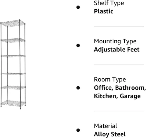 Vista 7 de REGILLER Estante de almacenamiento de acero con 6 alambres, estantes ajustables para lavandería, baño, cocina, despensa, armario