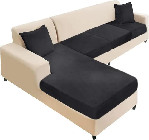 Vista 68 de NAISI Fundas de cojín de sofá de terciopelo elásticas de 1 pieza, fundas de asiento de sofá o respaldo, fundas suaves individuales para sofá Beige