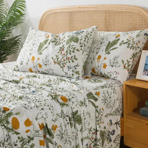 Vista 54 de Zusbest Juego de sábanas florales de 100 % algodón percal, color naranja y amarillo, juego de sábanas suaves y transpirables con diseño botánico