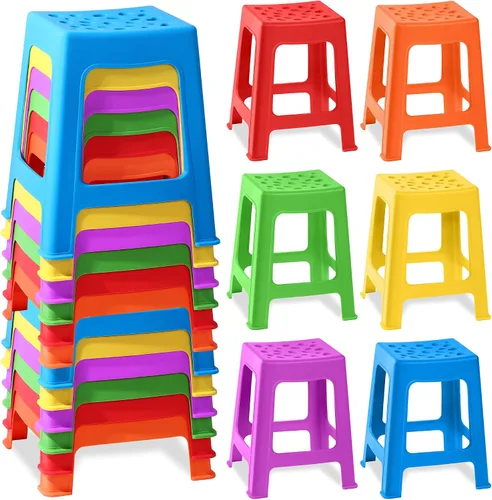 Vista 8 de TURSTIN Paquete de 6 taburetes apilables para aula, de plástico, coloridos, redondos, interiores y exteriores, asientos flexibles, sillas