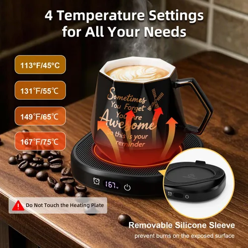 Vista 2 de You're Awesome Juego de Calentador de Tazas de Café, Calentador de Tazas de Café Eléctrico Inteligente para Escritorio de Oficina, 4 Ajustes