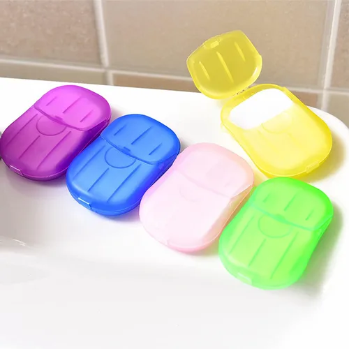 Vista 3 de XXYXXY 20 cajas (400 hojas) portátil desechable de viaje jabón de mano hoja de papel lavado a mano hoja de jabón de papel de baño (color al azar)
