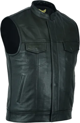 Vista 10 de Leatherick Mens Black Motorcycle Vests - Top Grain Cow Leather SOA Club & Traditional Paisley Satin Liner Leather Biker Vests