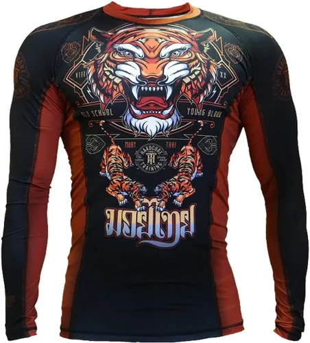 Vista 22 de Hardcore Training Camiseta de compresión para hombre, manga larga, Jiu Jitsu, MMA No-Gi, BJJ apretada, capa base de combate Negro Gris