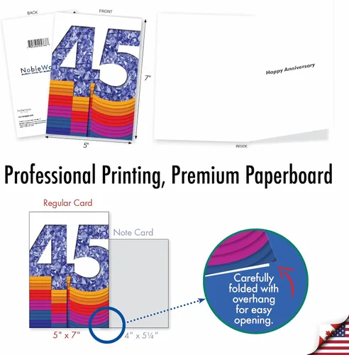 Vista 4 de NobleWorks 45 aniversario – 45 años de matrimonio amoroso con sobre para hombres, mujeres (1 tarjeta) (no papel de aluminio, capas o 3D) hitos