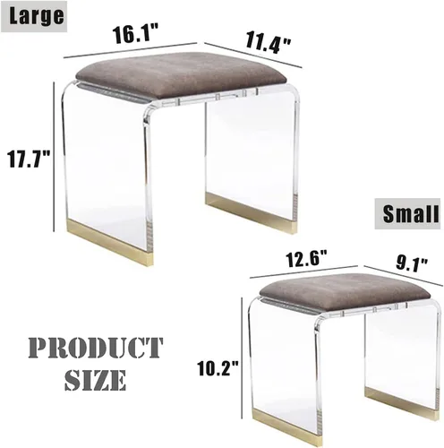 Vista 2 de QQXX Taburete de acrílico con asiento acolchado de terciopelo, mesita de noche de acrílico transparente, mesa auxiliar cuadrada, taburete moderno