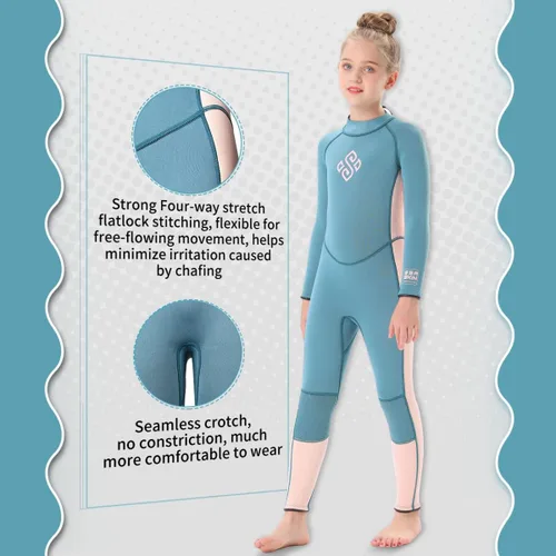 Vista 3 de Seaskin Traje de neopreno para niños para niños y niñas, 2 mm con cremallera frontal, trajes cortos de neopreno, 3 mm con cremallera trasera, traje