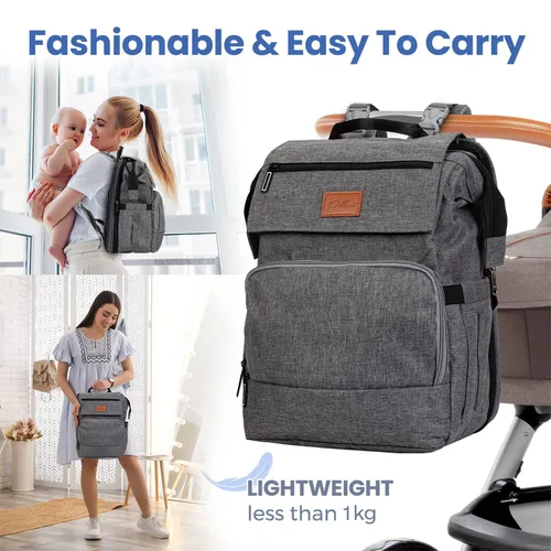 Vista 6 de PILLANI - Mochila grande para llevar pañales de bebé, para viajar, cambiador incluido, producto esencial para recién nacidos, artículos para mamá