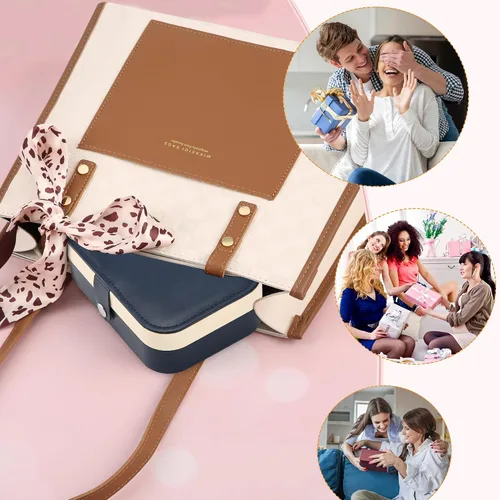 Vista 6 de Joyero de viaje, organizador de joyas pequeño de piel sintética para mujeres y niñas, mini estuche de viaje portátil de doble capa para guardar
