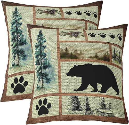 Vista 12 de Paquete de 2 fundas de almohada decorativas con diseño de oso, suave, rústica, con alce salvaje del oeste, para sofá, dormitorio, sala de estar
