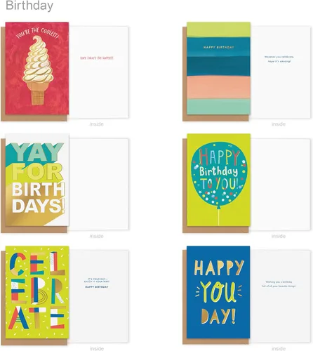 Vista 6 de American Greetings Surtido de tarjetas de cumpleaños de 35 unidades con sobres, sellos y caja de almacenamiento (confeti)