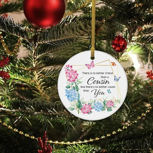 Vista 4 de REWIDPARTY Adorno floral de primo, placa de recuerdo para árbol de Navidad, regalo de graduación, cumpleaños, para mujeres y hombres, adorno