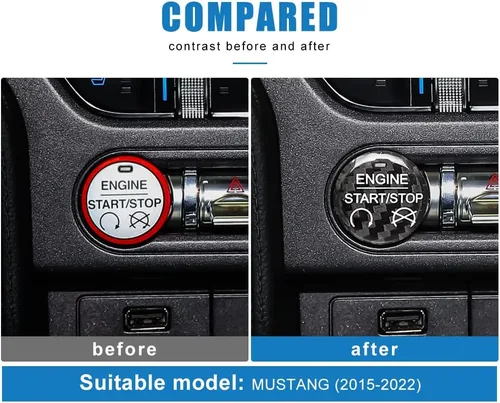 Vista 3 de AIRSPEED Adhesivo para botón de arranque de motor de automóvil de fibra de carbono para Ford Mustang, ajuste interior compatible con Ford Mustang