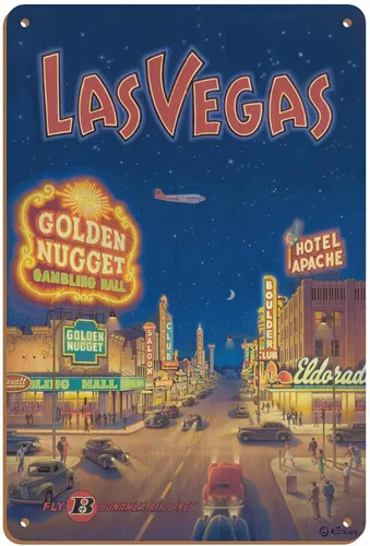 Vista 5 de Pacifica Island Art Las Vegas Nevada Bonanza Air Lines - Póster vintage de viaje de aerolínea por Kerne Erickson - Cartel de metal vintage de 8 x 12