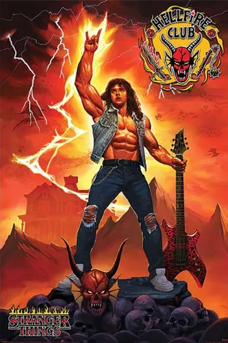 Vista 10 de Stranger Things 4 - Póster de la serie (Hellfire Club Rock God - Eddie Munson) (tamaño: 24 x 36 pulgadas) (póster laminado)