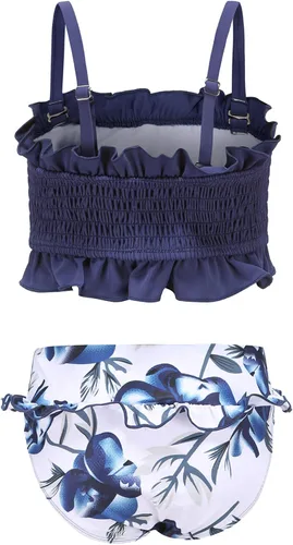 Vista 2 de HowJoJo Traje de baño tankini de dos piezas para niñas, traje de baño floral verde