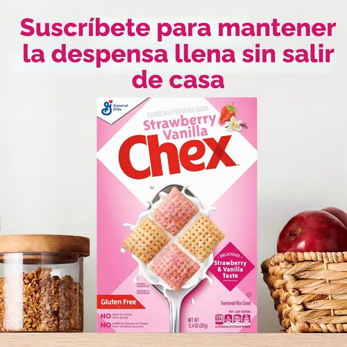 Vista 9 de Cereal Chex de Fresa y Vainilla, cereales para el desayuno sin gluten, hechos con grano integral, 12.4 onzas