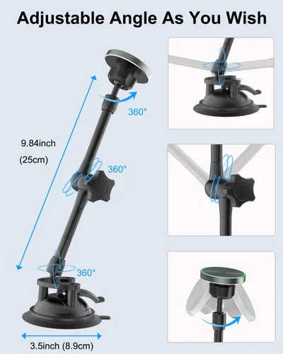 Vista 4 de Soporte magnético resistente para tableta, para parabrisas de tablero de camión, brazo largo, ventosa, soporte de automóvil para iPad Pro Air Mini